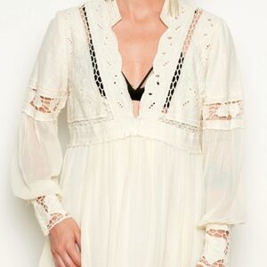 Free People crochet chiffon ivory mini dress